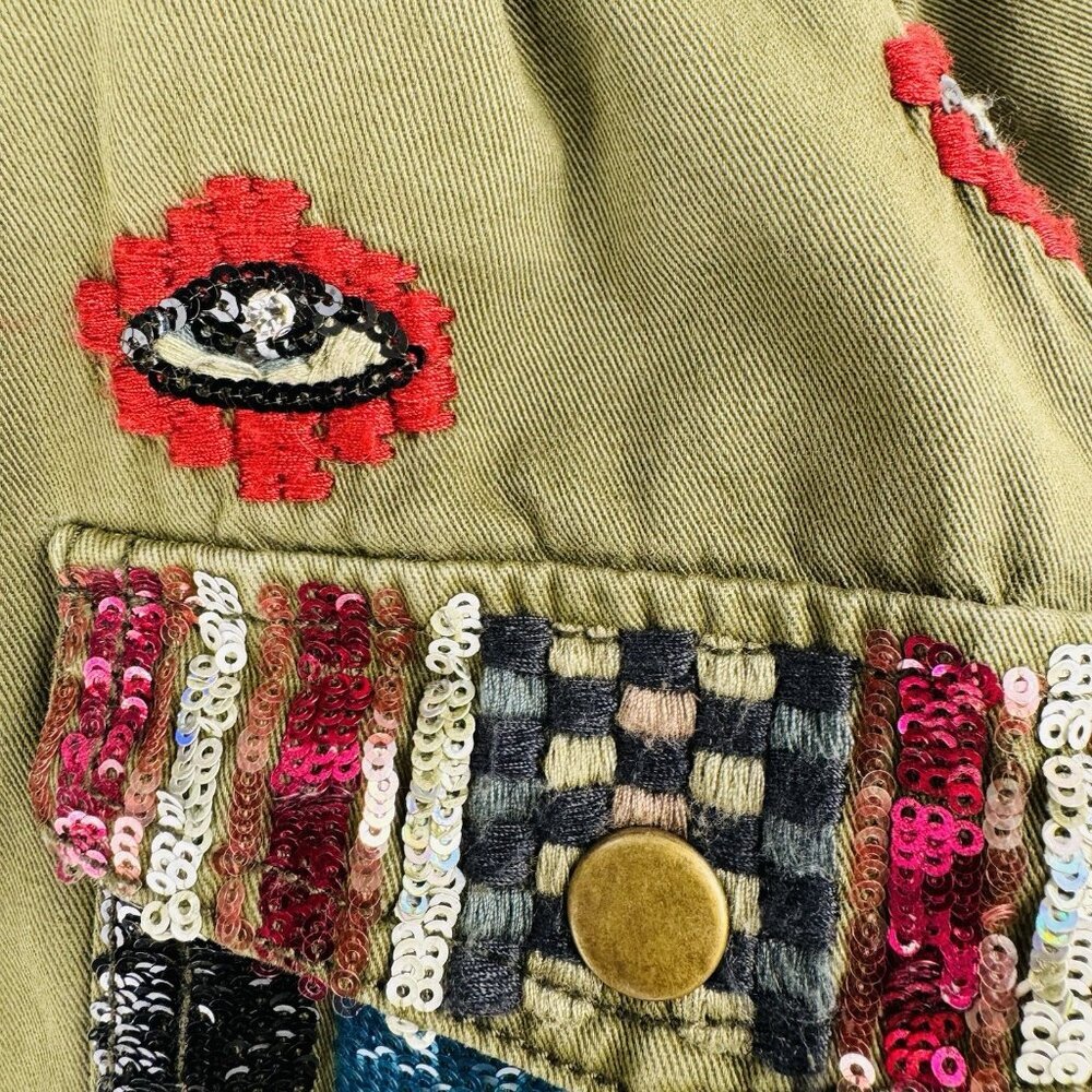NWT Desigual Flix 2 In 1 Military Parka Jacket Sequins Size 32 Detach Line Small - Picture 7 of 16